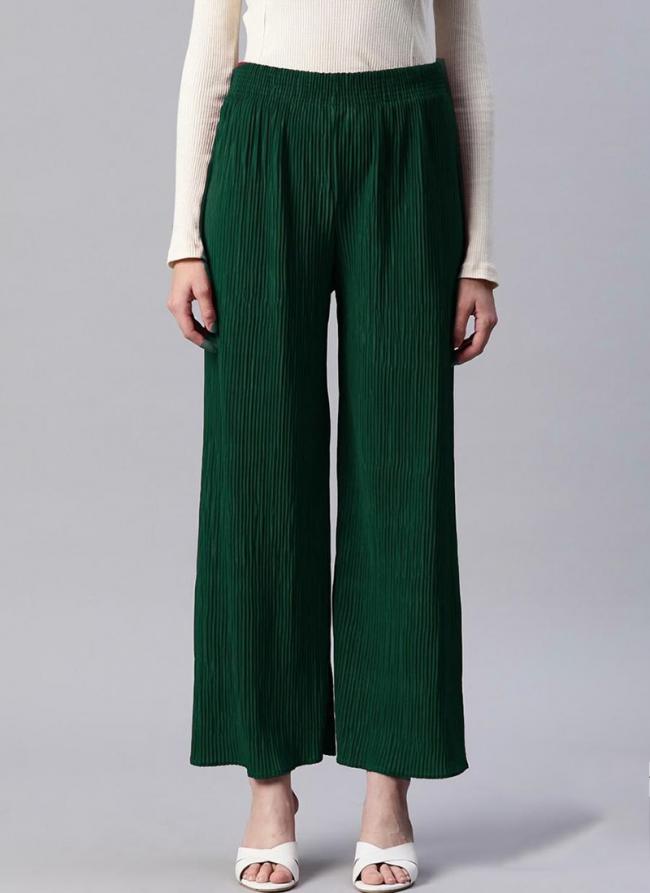 Lycra Green Daily Wear Pleated Plazzo